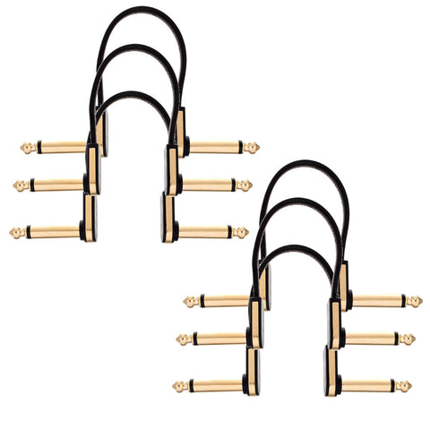 EBS PCF-PG10 10cm (3.94") Premium Gold Flat Patch Right Angle Guitar Cable 6 Pack-ThePedalGuy