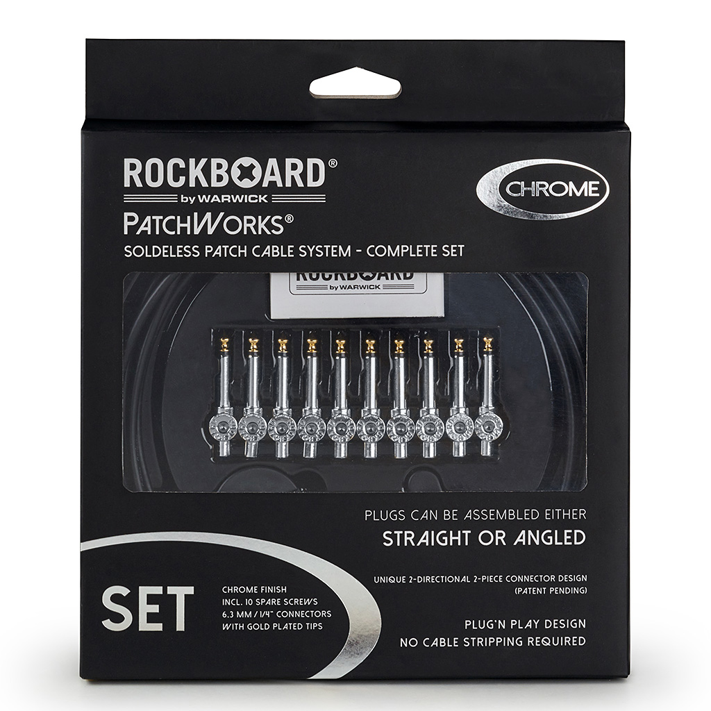 RockBoard PatchWorks Solderless Patch Cable Set - 9.8' Cable + 10 Plugs - Chrome-ThePedalGuy